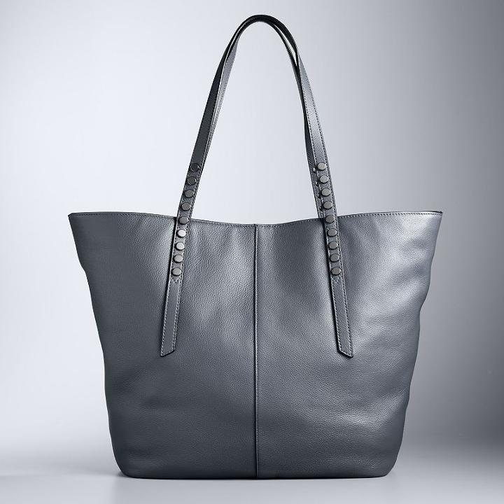 Simply Vera Vera Wang Langly Studded Leather Tote, Women's, Dark Grey