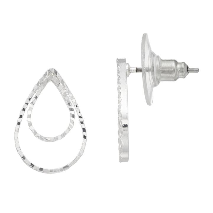 Textured Double Teardrop Nickel Free Earrings, Women's, Silver