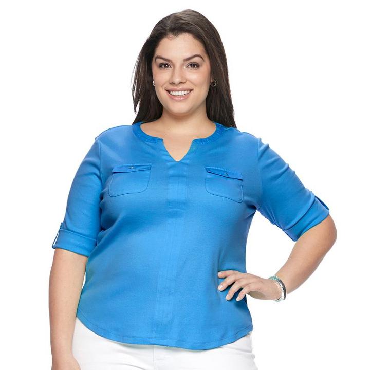 Plus Size Croft & Barrow&reg; Pocket Roll-tab Tee, Women's, Size: 3xl, Blue