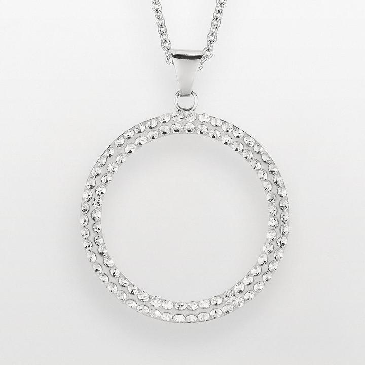 Silver On The Rocks Sterling Silver Crystal Circle Pendant - Made With Swarovski Crystals, Women's, White
