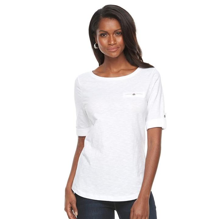 Women's Croft & Barrow&reg; Printed Slubbed Tee, Size: Medium, White