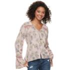 Juniors' American Rag Floral Bell Sleeve Blouse, Size: Medium, Pink