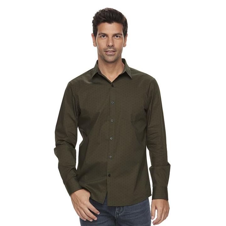 Men's Marc Anthony Slim-fit Stretch Woven Button-down Shirt, Size: Large, Green