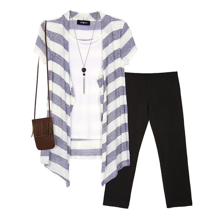 Girls 7-16 Iz Amy Byer Lurex Striped Cozy Top & Leggings Set With Crossbody Purse & Necklace, Size: Small, Blue (navy)