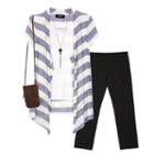 Girls 7-16 Iz Amy Byer Lurex Striped Cozy Top & Leggings Set With Crossbody Purse & Necklace, Size: Small, Blue (navy)