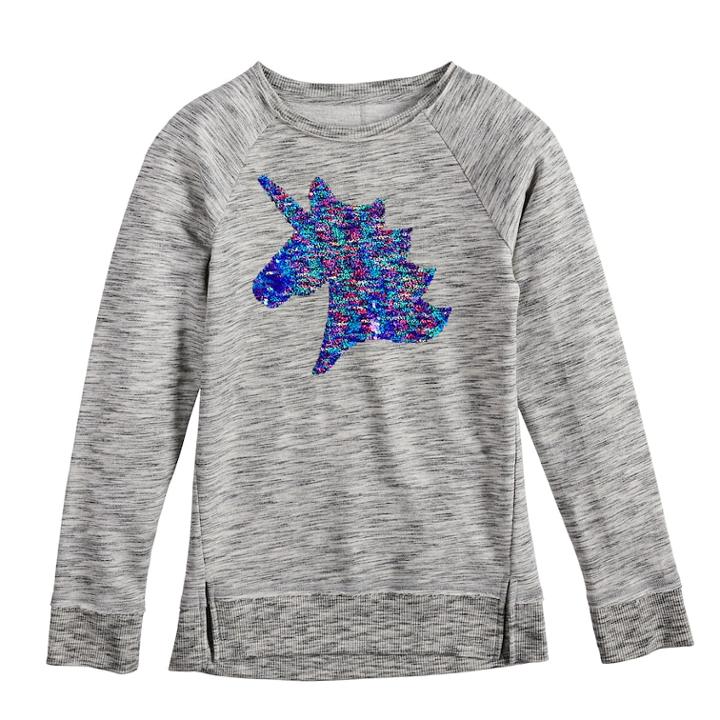 Girls 7-16 So&reg; Flip Sequin Sweatshirt, Size: 10, Med Grey