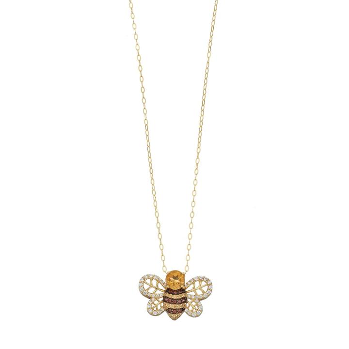 14k Gold Over Silver Citrine & Cubic Zirconia Bee Pendant Necklace, Women's, Size: 18, Yellow