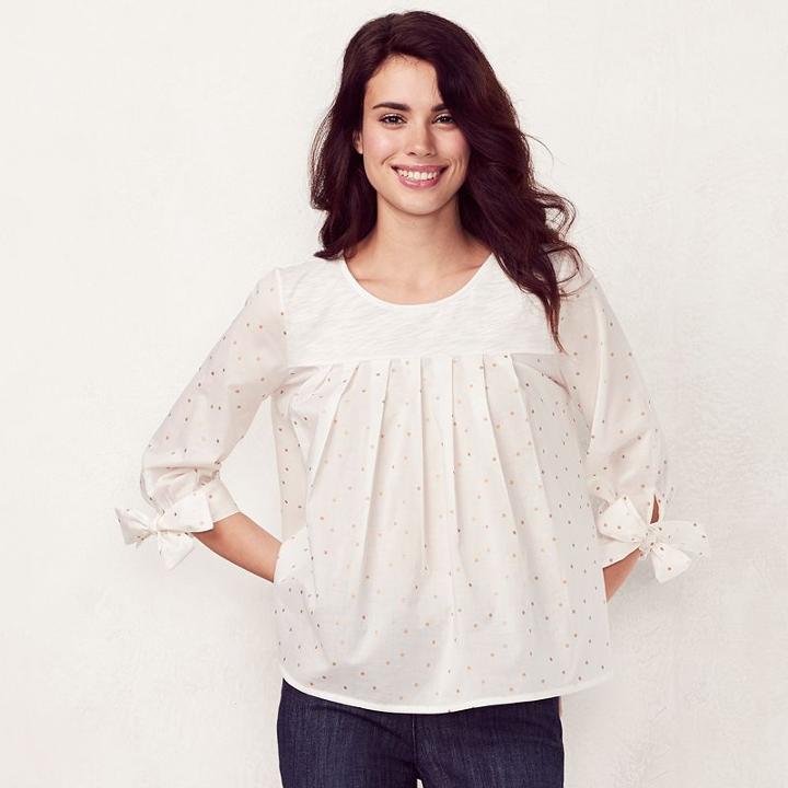 Women's Lc Lauren Conrad Pleated Bow Top, Size: Large, Gold