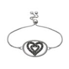 Brilliance Silver Plated Marcasite Double Heart Bolo Bracelet, Women's, Black