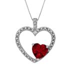 Sterling Silver Garnet And Diamond Accent Heart Pendant, Women's, Size: 18, Red