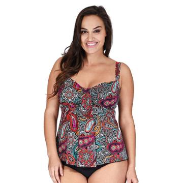 Plus Size Mazu Swim Tummy Slimmer Paisley Drape Tankini Top, Women's, Size: 22 W, Black