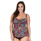 Plus Size Mazu Swim Tummy Slimmer Paisley Drape Tankini Top, Women's, Size: 22 W, Black