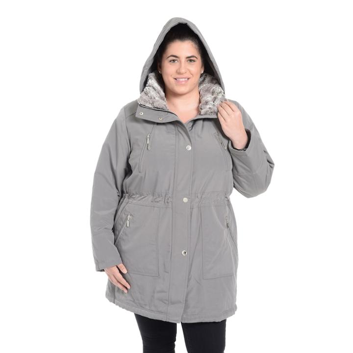 Plus Size Fleet Street Faux-fur-trim Anorak Jacket, Women's, Size: 1xl, Grey