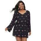 Juniors' Plus Size Mudd&reg; Lace Inset Bell Sleeve Romper, Teens, Size: 3xl, Drk Purple