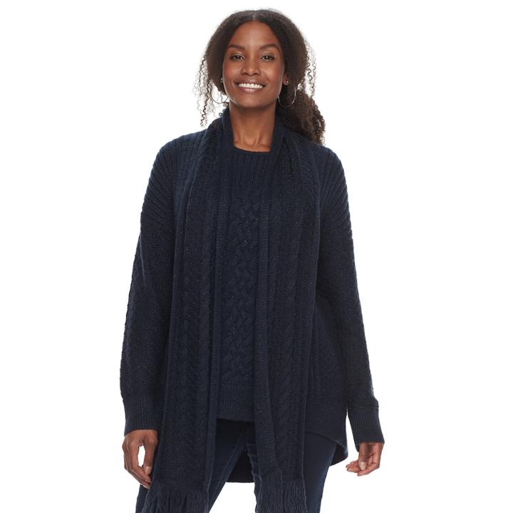 Plus Size Sonoma Goods For Life&trade; Crewneck Cable-knit Scarf & Sweater, Women's, Size: 3xl, Blue (navy)