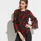 K/lab Floral Ruffle V-hem Top, Teens, Size: Small, Black