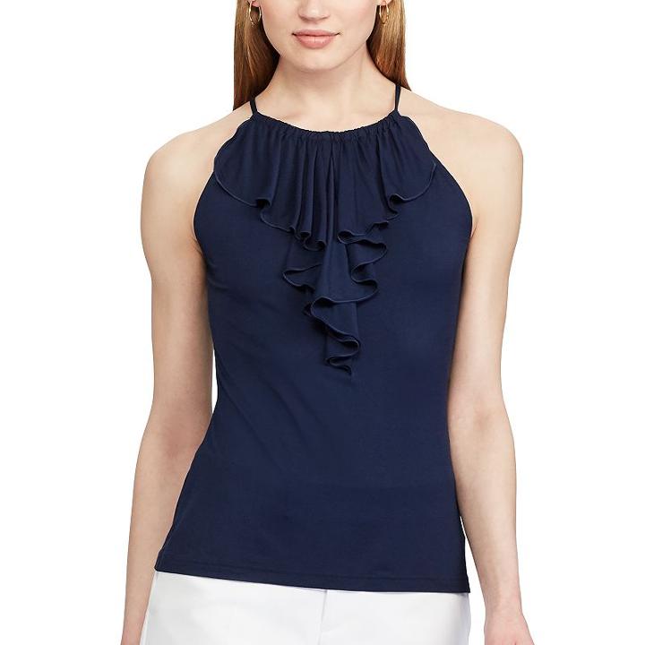 Women's Chaps Ruffle Halter Top, Size: Medium, Blue (navy)