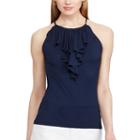 Women's Chaps Ruffle Halter Top, Size: Medium, Blue (navy)
