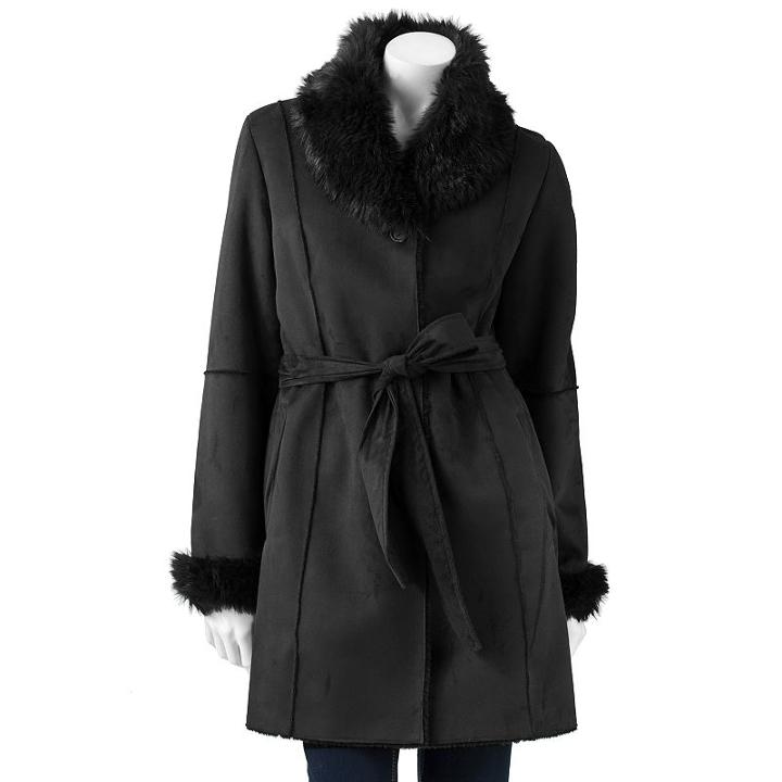 Women's Excelled Faux-shearling Coat, Size: Small, Black