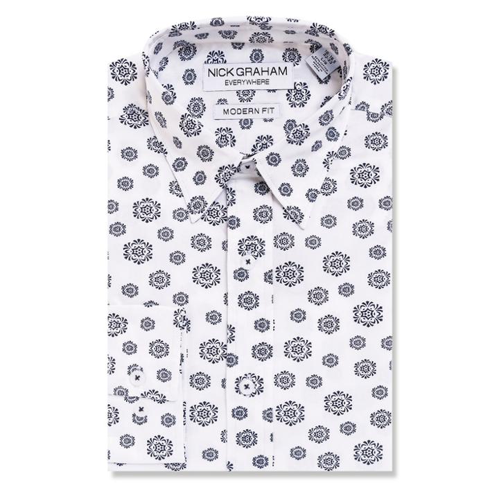 Men's Nick Graham Everywhere Modern-fit Stretch Dress Shirt, Size: L-32/33, White