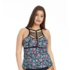 Plus Size Island Soul Curve Floral High-neck Tankini Top, Women's, Size: 3xl, Black