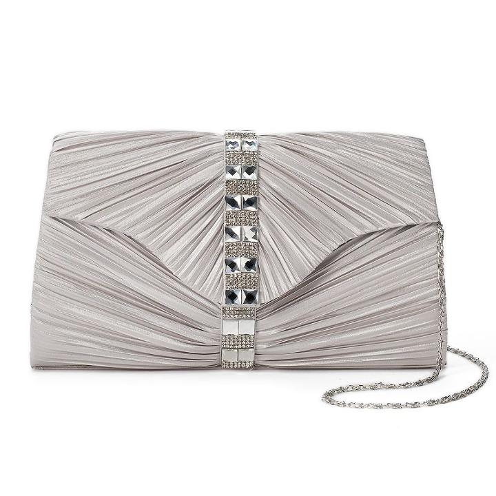 Gunne Sax By Jessica Mcclintock Florence Satin Ruched Rhinestone Clutch, Women's, Grey