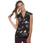 Juniors' Candie's&reg; Zip Front Flutter Sleeve Top, Teens, Size: Medium, Black