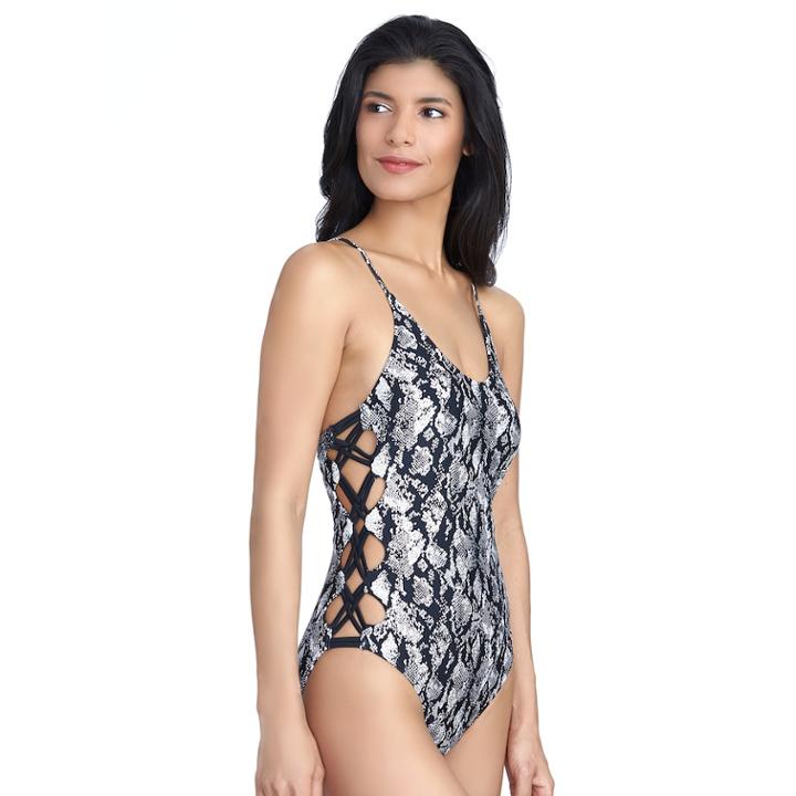 Women's Ibiza Snakeskin Foil One-piece Swimsuit, Size: Xl, Black