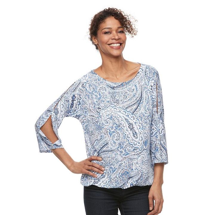 Women's Croft & Barrow&reg; Cold-shoulder Boatneck Top, Size: Large, Blue (navy)