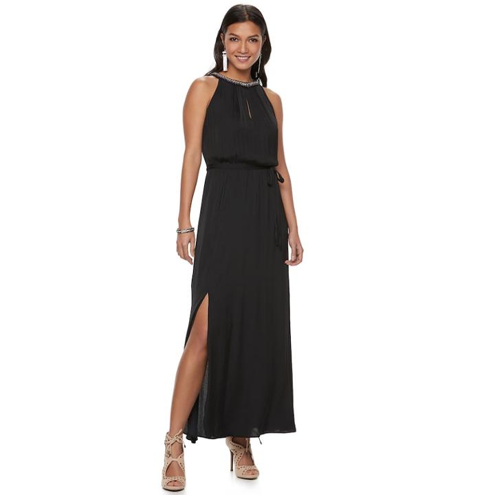 Women's Jennifer Lopez Embellished Maxi Dress, Size: Large, Black