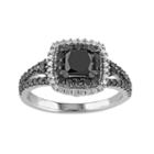 1 1/2 Carat T.w. Black & White Diamond Sterling Silver Halo Ring, Women's, Size: 5