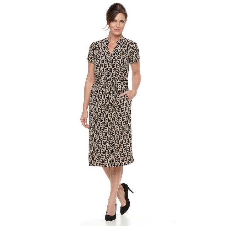 Women's Dana Buchman Notch Collar Dress, Size: Large, Beig/green (beig/khaki)
