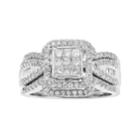 10k White Gold 1 Carat T.w. Diamond Square Halo Engagement Ring, Women's, Size: 8