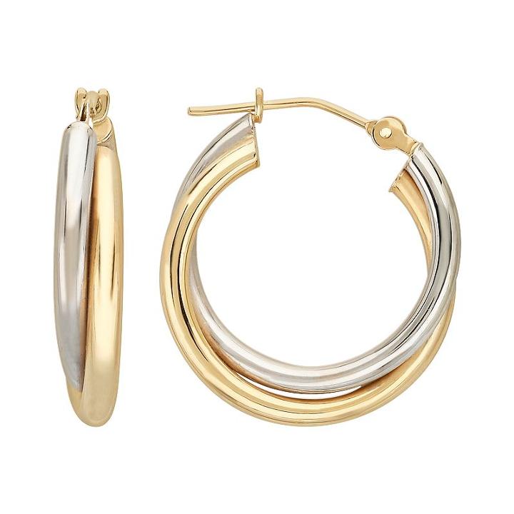 Everlasting Gold 10k Gold Two Tone Crisscross Hoop Earrings, Women's, Yellow
