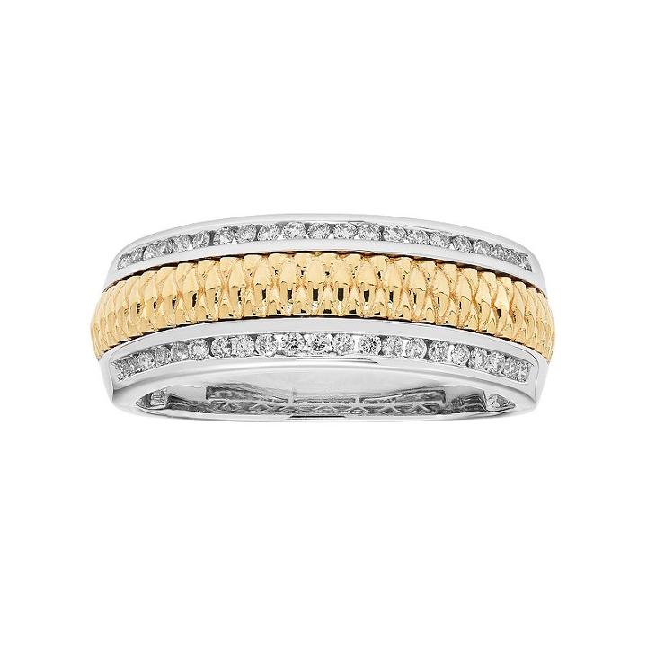 Men's Two Tone 14k Gold 1/3 Carat T.w. Diamond Wedding Band, Size: 11.50, Yellow
