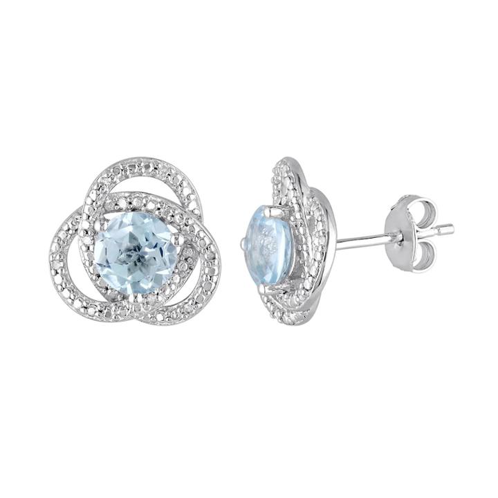 Stella Grace Sky Blue Topaz & 1/10 Carat T.w. Diamond Sterling Silver Button Stud Earrings, Women's