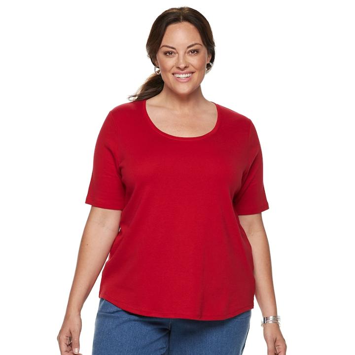 Plus Size Croft & Barrow&reg; Essential Elbow Sleeve Tee, Women's, Size: 4xl, Med Red