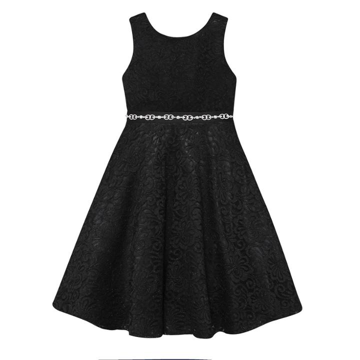 Girls 7-16 American Princess Rhinestone Waist Lace A-lined Dress, Size: 12, Oxford