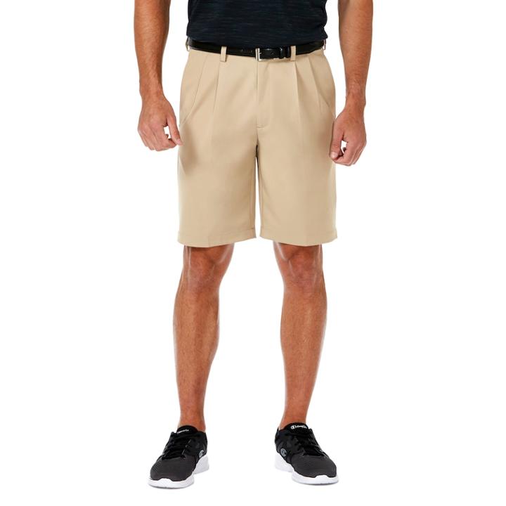 Men's Haggar&reg; Cool 18&reg; Pro Straight-fit Solid Pleated Shorts, Size: 34, Beige