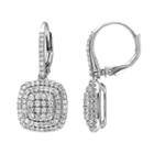Sterling Silver 1 Carat T.w. Diamond Halo Drop Earrings, Women's, White