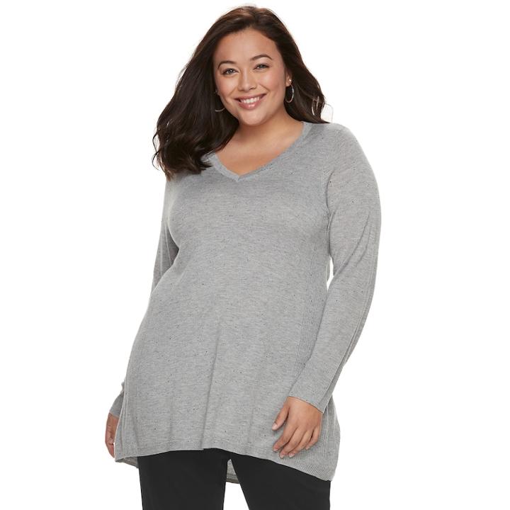 Plus Size Apt. 9&reg; High-low V-neck Tunic Sweater, Women's, Size: 0x, Dark Grey