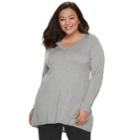 Plus Size Apt. 9&reg; High-low V-neck Tunic Sweater, Women's, Size: 0x, Dark Grey