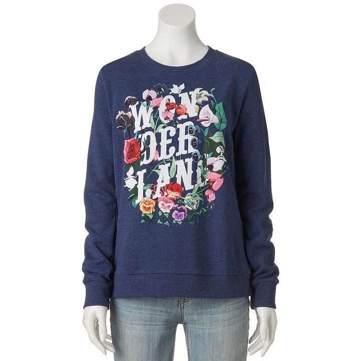 Disney's Juniors' Alice In Wonderland Floral Graphic Sweatshirt, Girl's, Size: Xs, Green Oth
