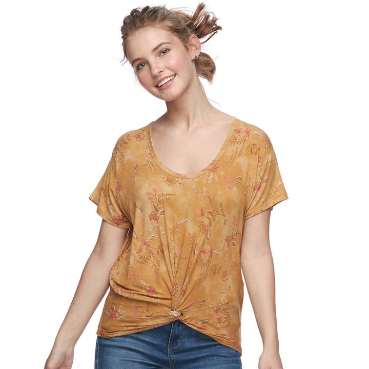 Juniors' Mudd® Twist Front Short Sleeve Tee, Teens, Size: Xl, Drk Orange