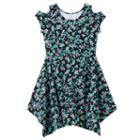 Girls Plus Size So&reg; Cold Shoulder Embellished Patterned Handkerchief Hem Dress, Girl's, Size: 12 1/2, Black