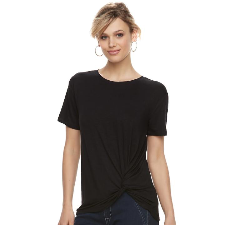 Women's Apt. 9&reg; Knot Front Tee, Size: Xs, Black