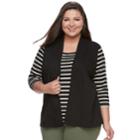 Plus Size Cathy Daniels Stripe Top & Vest 2-for-1 Top, Women's, Size: 3xl, Black And White