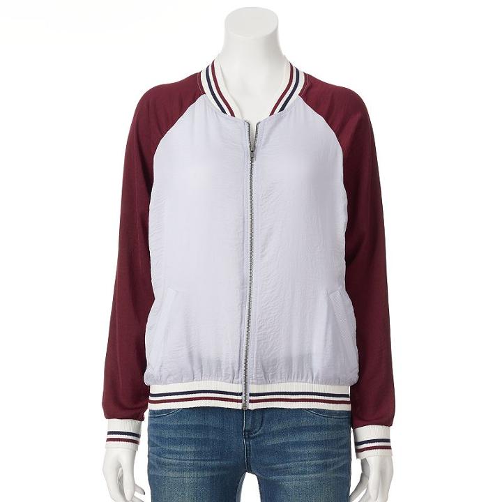 Juniors' About A Girl Brooklyn Bomber Jacket, Size: Large, Light Blue