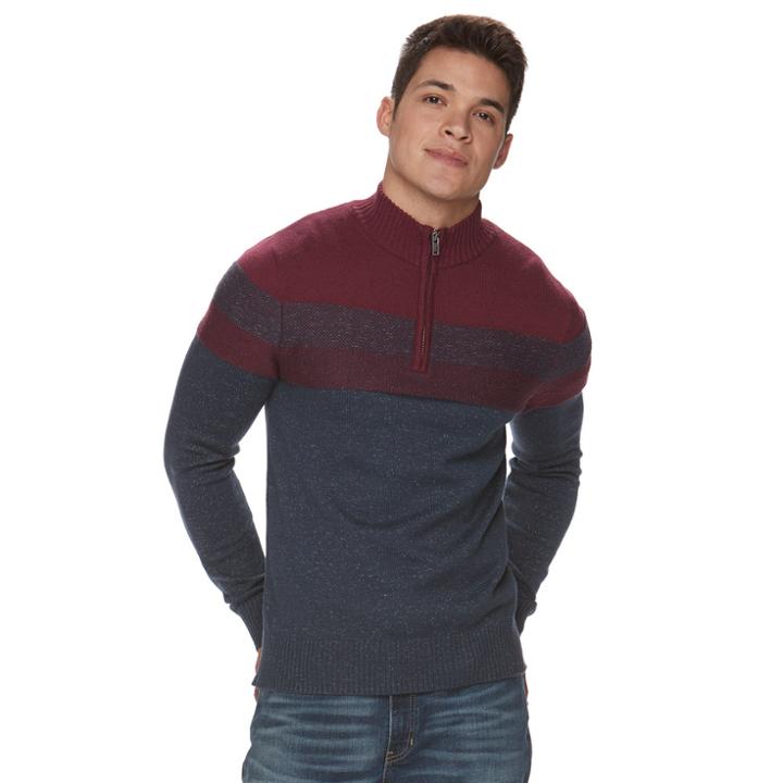 Men's Urban Pipeline&reg; Striped Quarter-zip Sweater, Size: Small, Turquoise/blue (turq/aqua)