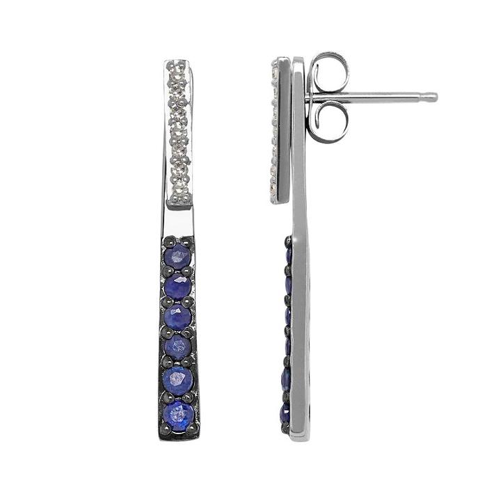 Diamond Accent & Sapphire 10k White Gold Stick Front-back Drop Earrings, Women's, Blue